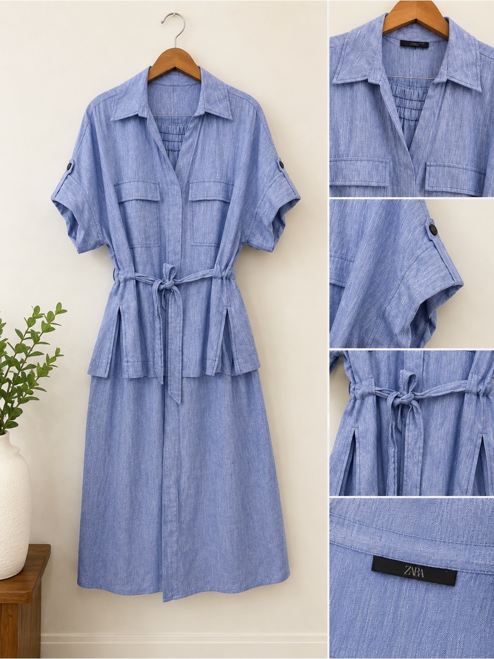 Zara Light Blue Wide Leg Jumpsuit with Tie Waist